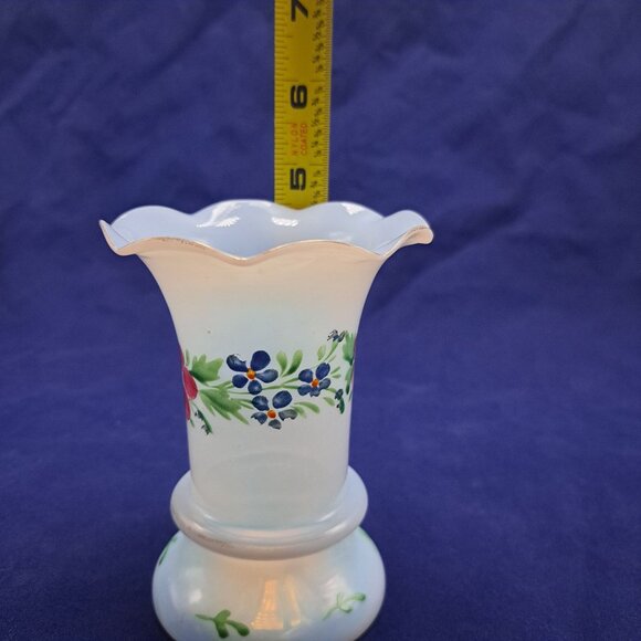 Hand Blown Ruffled Opal Glass Vase Floral Design - Picture 10 of 12